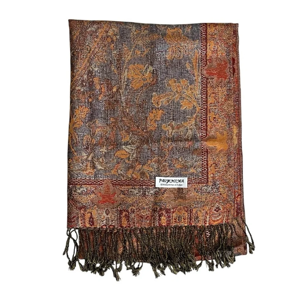 Rust Orange Pashmina Silk Blend Oversized Scarf Wrap Shawl